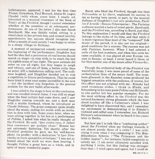 Igor Stravinsky - Columbia Symphony Orchestra : The Firebird (Reel, 4tr Stereo, 7" Reel)