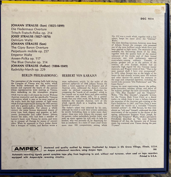 Johann*, Johann Sr.* & Josef Strauss*, Berlin Philharmonic* · Herbert von Karajan : The Blue Danube (Waltzes, Polkas And Other Works By J. & J. Strauss) (Reel, 4tr Stereo, 7" Reel, Album)
