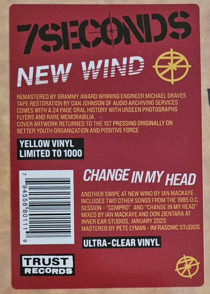 7 Seconds : New Wind / Change In My Head (LP, Album, RE, RM, Yel + LP, Album, RE, RM, Cle)