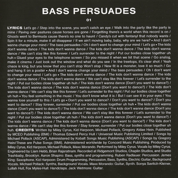 Miley Cyrus : Bass Persuades (CD, Album)