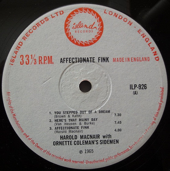 Harold McNair With Ornette Coleman's Sidemen* : Affectionate Fink (LP, Mono)