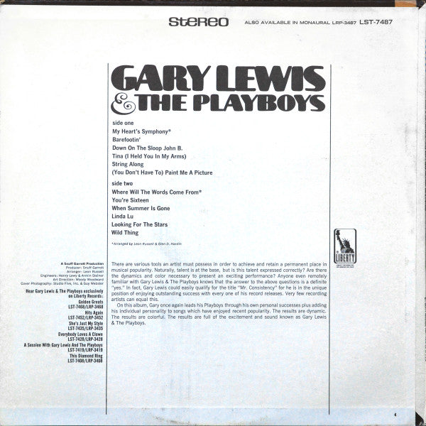 Gary Lewis & The Playboys : (You Don't Have To) Paint Me A Picture (LP, Album, Ind)