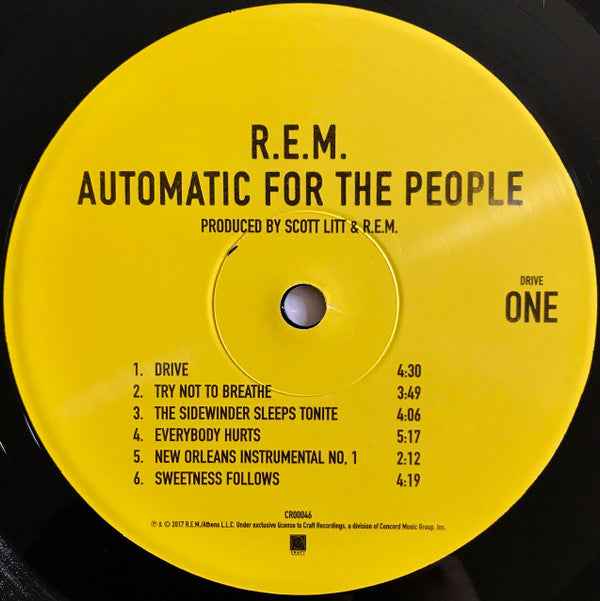 R.E.M. : Automatic For The People (LP, Album, RE, RM, 180)