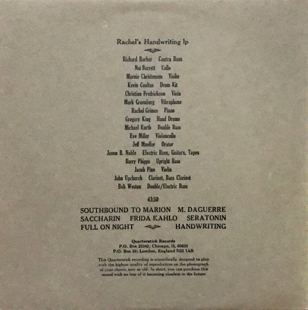 Rachel's : Handwriting LP (LP, Album, RE)