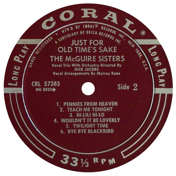 McGuire Sisters : Just For Old Time's Sake (LP, Album, Mono)