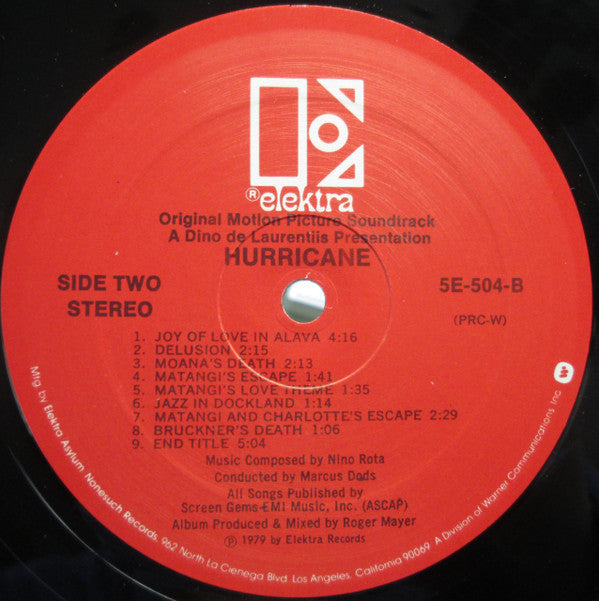 Nino Rota : Hurricane (Original Motion Picture Soundtrack) (LP, Album)