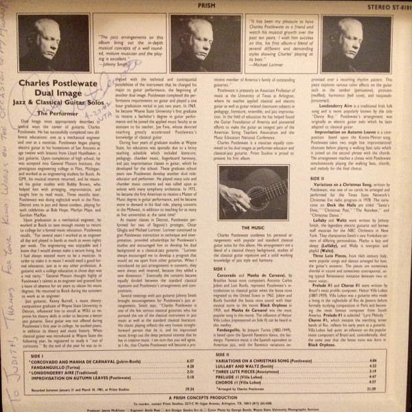 Charles Postlewate : Dual Image - Jazz & Classical Guitar Solos (LP)