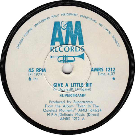 Supertramp : Give A Little Bit (7", Single)