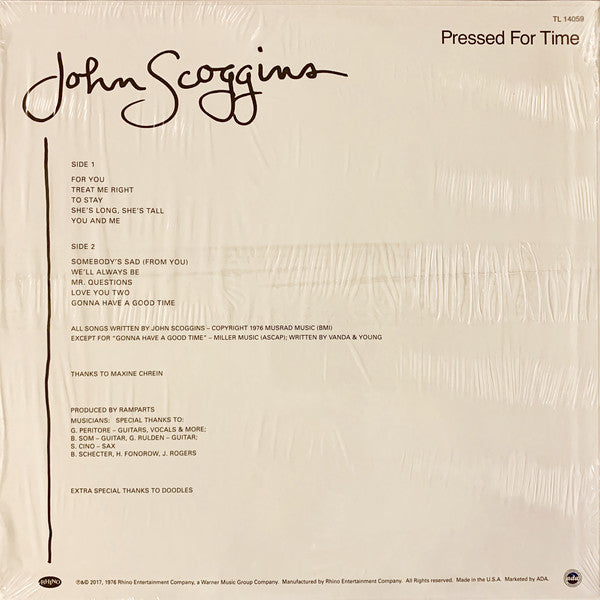 John Scoggins : Pressed For Time (LP, Album, RE)