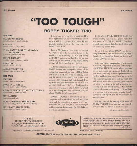 Bobby Tucker Trio : Too Tough (LP, Album)