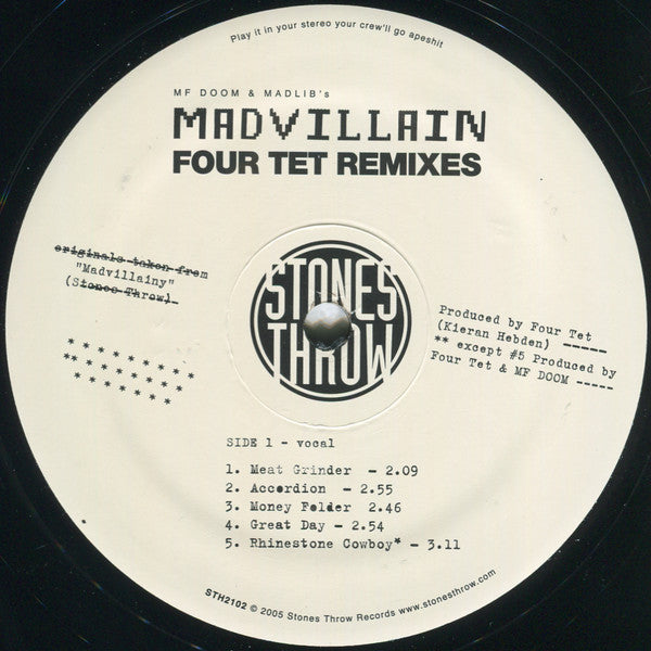 Madvillain : Four Tet Remixes (12", EP, RE)