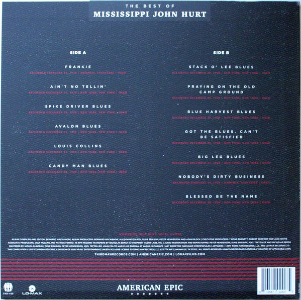 Mississippi John Hurt : American Epic (The Best Of: Mississippi John Hurt) (LP, Comp, 180)