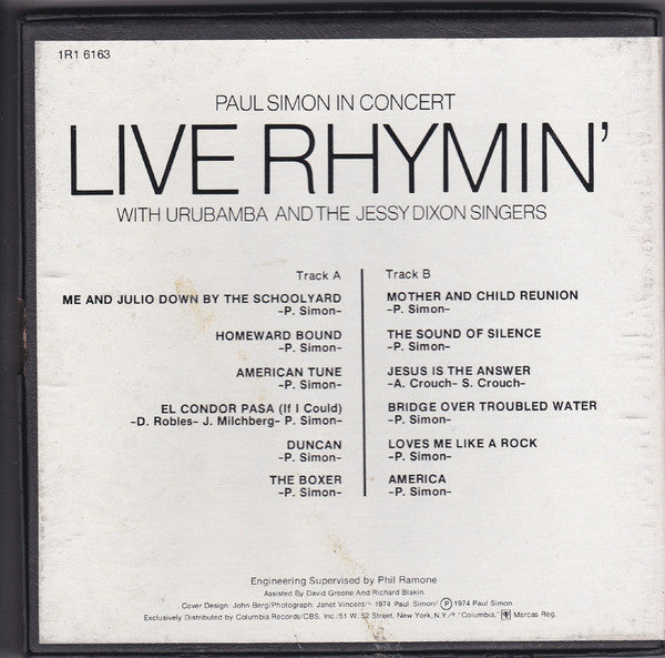 Paul Simon With Urubamba And The Jessy Dixon Singers : Paul Simon In Concert Live Rhymin' (Reel, 4tr Stereo, 7" Reel)