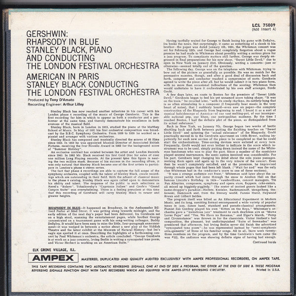 George Gershwin — Stanley Black , Piano And Conducting The  London Festival Orchestra : Rhapsody In Blue / American In Paris (Reel, 4tr Stereo, 7" Reel, Album)