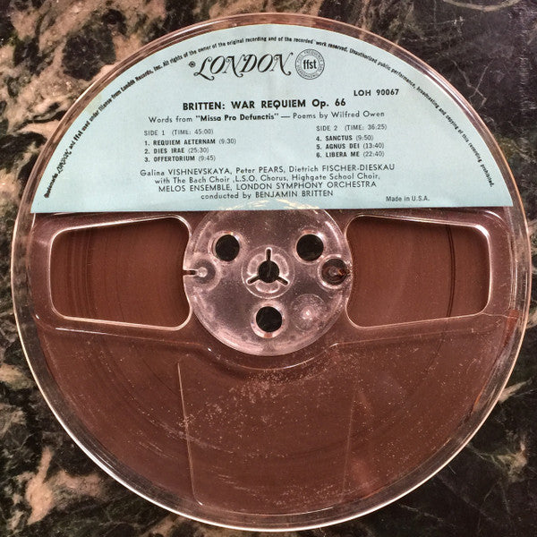 Benjamin Britten, Melos Ensemble Of London, The London Symphony Orchestra* and Chorus*, The Bach Choir, The Choir Of Highgate School : War Requiem Op. 66 (Reel, 4tr Stereo, 7" Reel, Album)