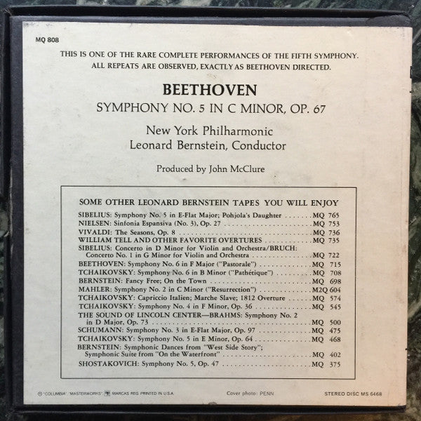Beethoven*, Bernstein*, New York Philharmonic : Symphony No. 5 in C Minor, Op. 67 (Reel, 4tr Stereo, 7" Reel, Album)