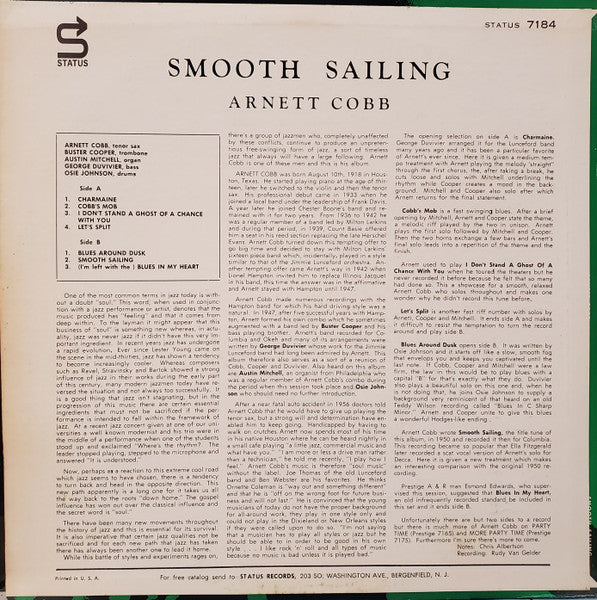 Arnett Cobb : Smooth Sailing (LP, Album, Mono, RE)