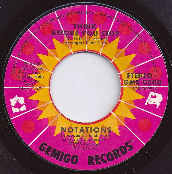 Notations* : Think Before You Stop / I'm Losing (7", Single, Styrene)
