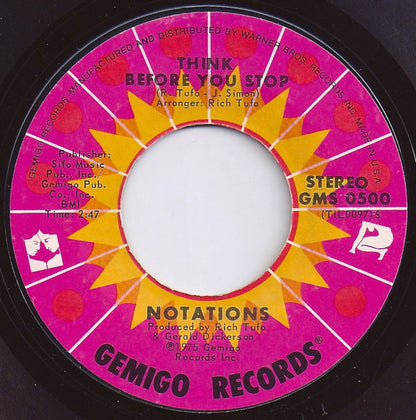 Notations* : Think Before You Stop / I'm Losing (7", Single, Styrene)