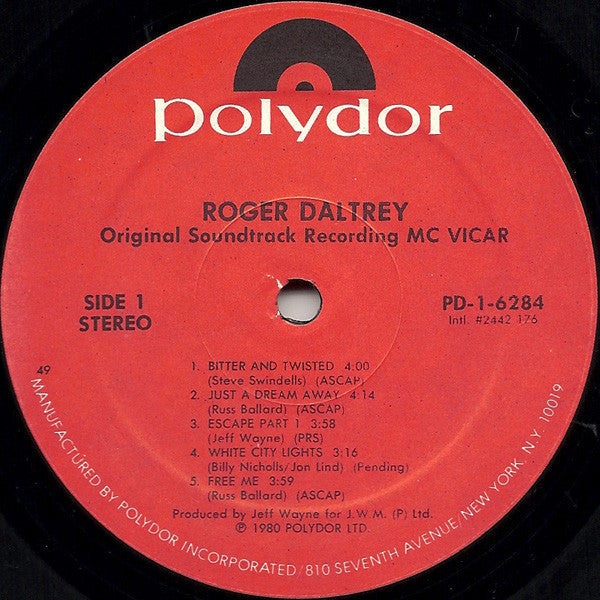 Roger Daltrey : McVicar (Original Soundtrack Recording) (LP, Album, 49 )