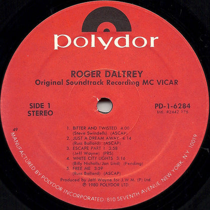 Roger Daltrey : McVicar (Original Soundtrack Recording) (LP, Album, 49 )
