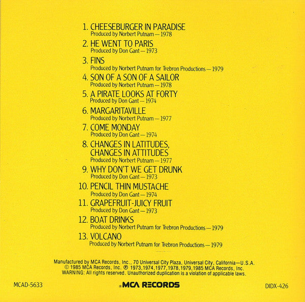 Jimmy Buffett : Songs You Know By Heart (Jimmy Buffett's Greatest Hit(s)) (CD, Comp, RE)