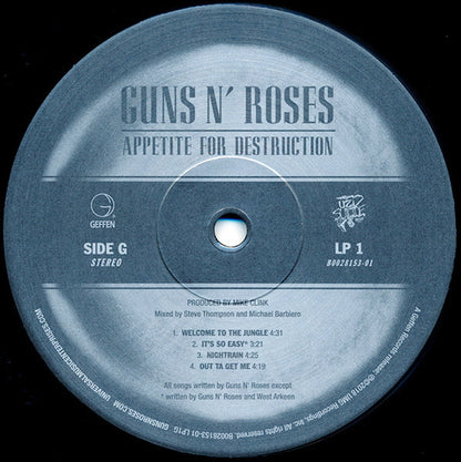 Guns N' Roses : Appetite For Destruction (LP + LP, S/Sided, Hol + Album, RE, RM, 180)