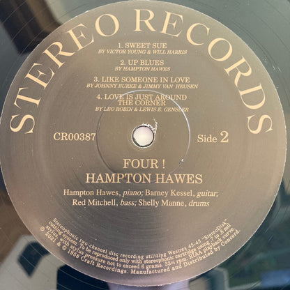 Hampton Hawes !!!! With Barney Kessel, Shelly Manne & Red Mitchell : Four! (LP, Album, RE, 180)