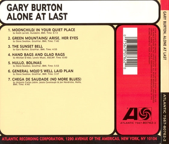 Gary Burton : Alone At Last (CD, Album, RE, RM, Dig)