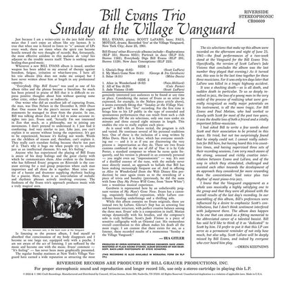 The Bill Evans Trio Featuring Scott LaFaro : Sunday At The Village Vanguard (LP, Album, RE, 180)