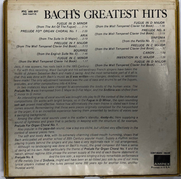 Swingle Singers* : Bach's Greatest Hits (Reel, Album)