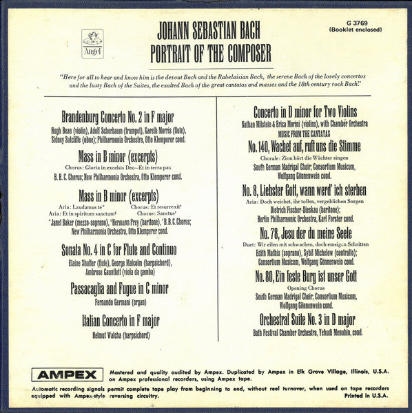 Johann Sebastian Bach : Portrait Of The Composer (2xReel, 4tr Stereo, 7" Reel, Comp)