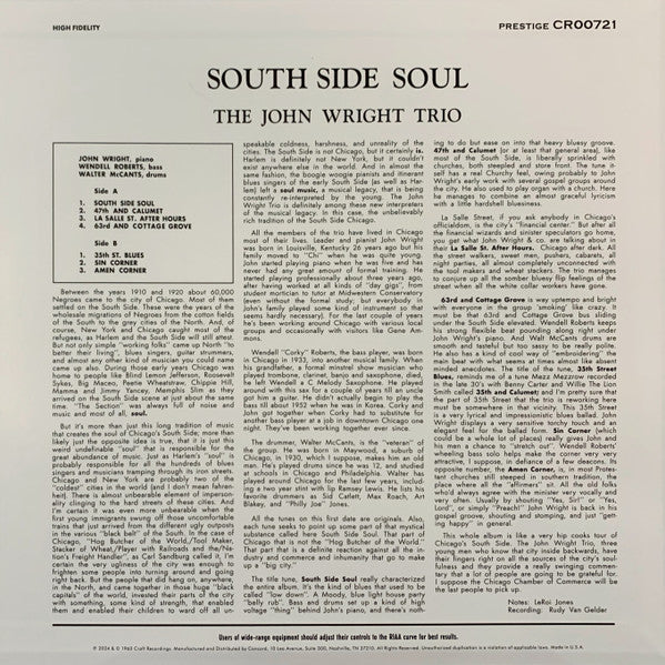 The John Wright Trio : South Side Soul (LP, Album, RE, 180)