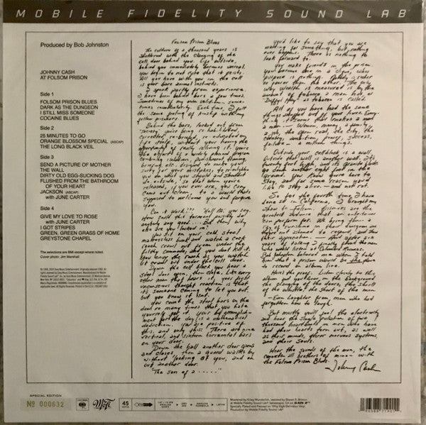 Johnny Cash : At Folsom Prison (2x12", Album, Num, RE, S/Edition, 180)
