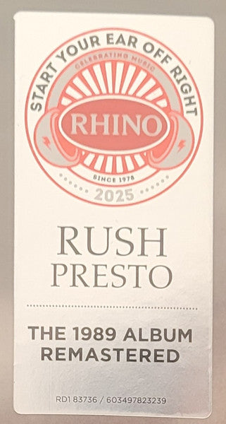 Rush : Presto (LP, Album, RE, RM, SYE)