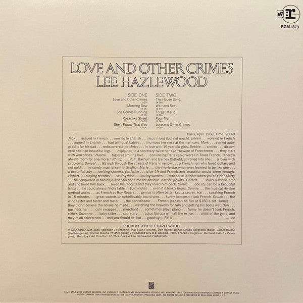 Lee Hazlewood : Love and Other Crimes (LP, Ltd, RE, RM, Sea)