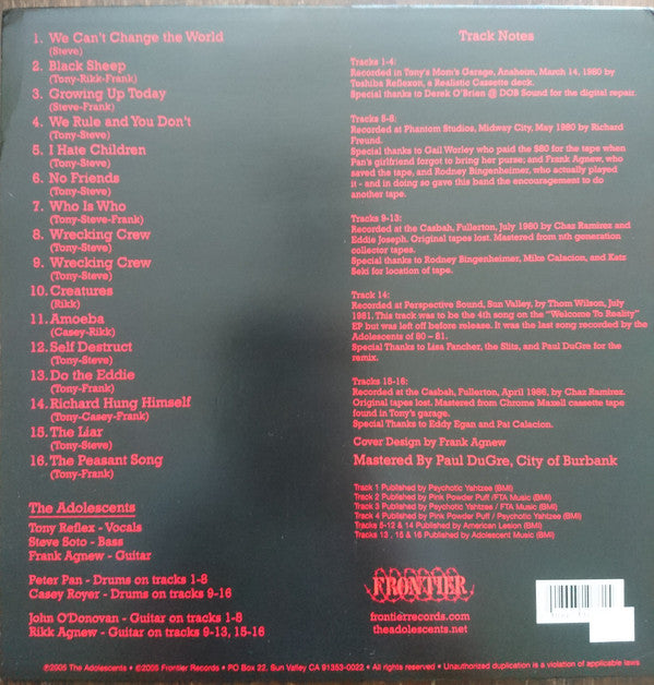 Adolescents : The Complete Demos 1980-1986 (LP, Comp, Whi)