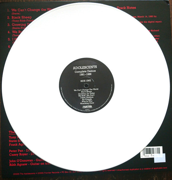 Adolescents : The Complete Demos 1980-1986 (LP, Comp, Whi)