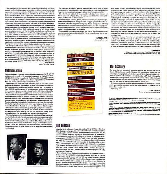 The Thelonious Monk Quartet With John Coltrane : At Carnegie Hall (2xLP, Album, Mono, RP)