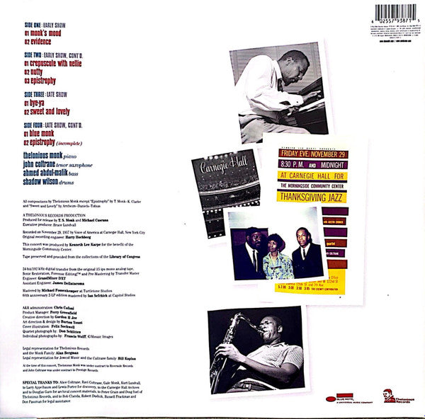 The Thelonious Monk Quartet With John Coltrane : At Carnegie Hall (2xLP, Album, Mono, RP)
