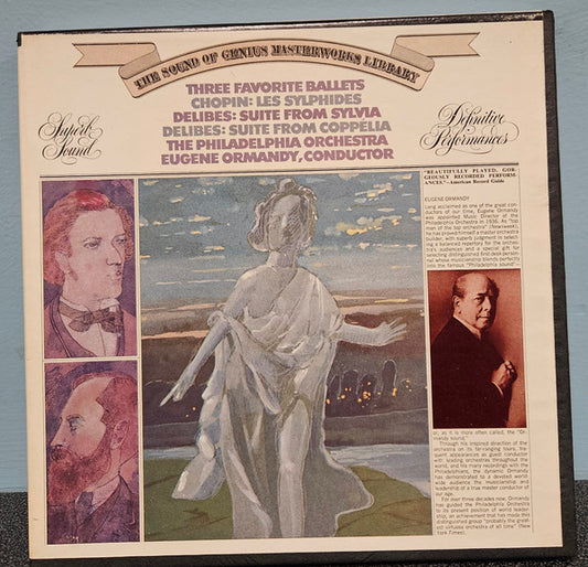 Chopin* / Delibes* - Eugene Ormandy / The Philadelphia Orchestra : Three Favorite Ballets: Les Sylphides / Suite From Sylvia / Suite From Coppélia (Reel, 4tr Stereo, 7" Reel, Comp)