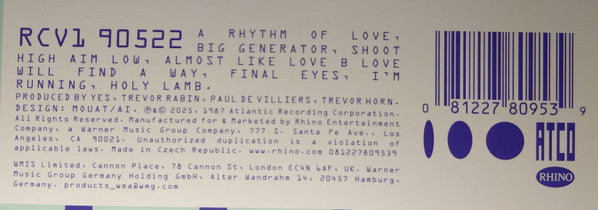 Yes : Big Generator (LP, Album, Ltd, RE, Ora)