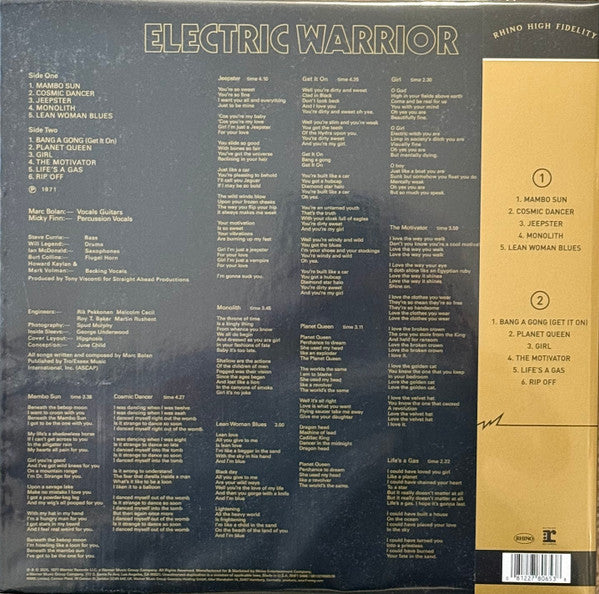 T. Rex : Electric Warrior (LP, Album, Ltd, Num, RE, 180)