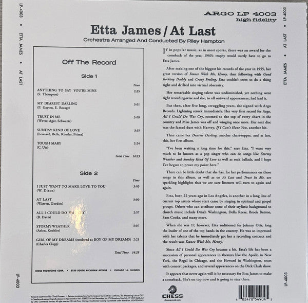 Etta James : At Last! (LP, Album, RE, RM, 180)