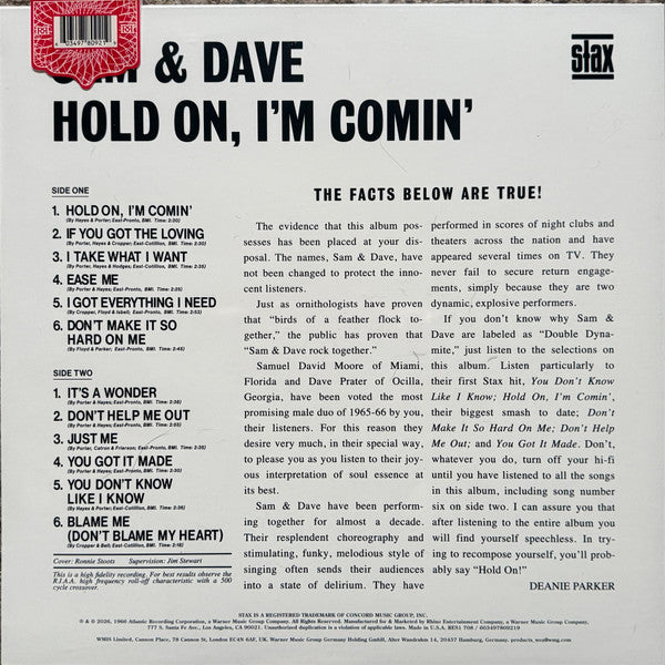 Sam & Dave : Hold On, I'm Comin' (LP, Album, Mono, RE, 180)