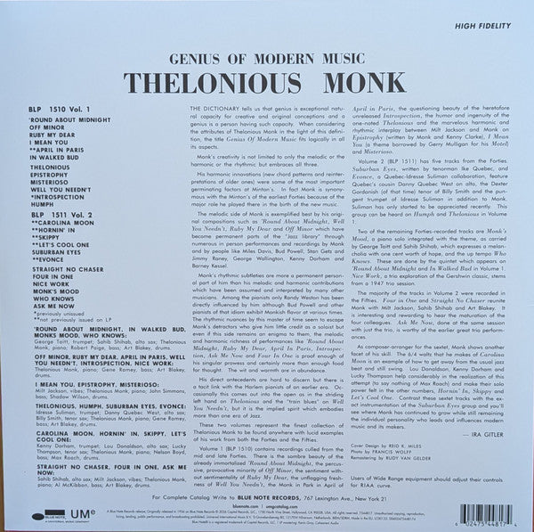 Thelonious Monk : Genius Of Modern Music Volume 2 (LP, Comp, Mono, RE, RM, 180)