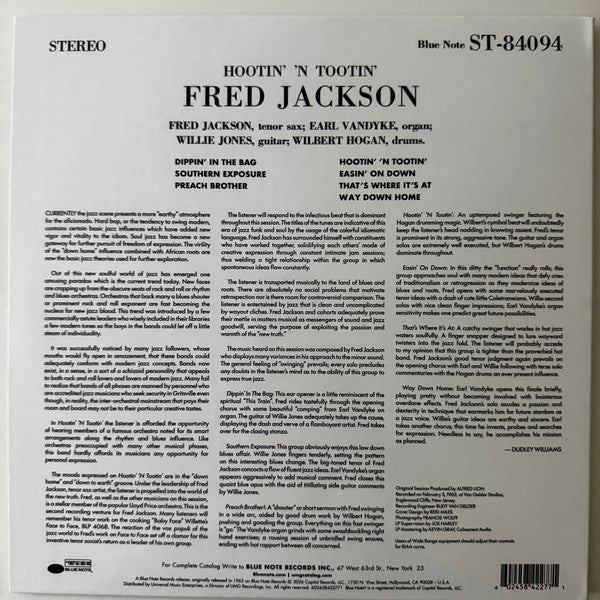 Fred Jackson : Hootin' 'N Tootin' (LP, Album, RE, Gat)