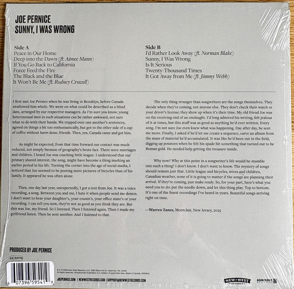 Joe Pernice : Sunny, I Was Wrong (LP, Album, Bla)