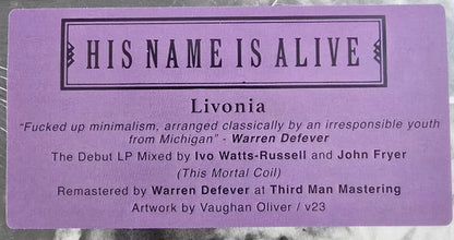 His Name Is Alive : Livonia (LP, Album, RE, RM)