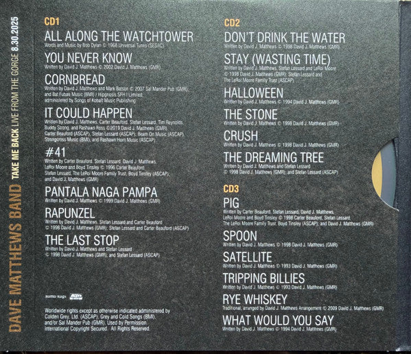 Dave Matthews Band : Take Me Back Live From the Gorge (3xCD, Album)